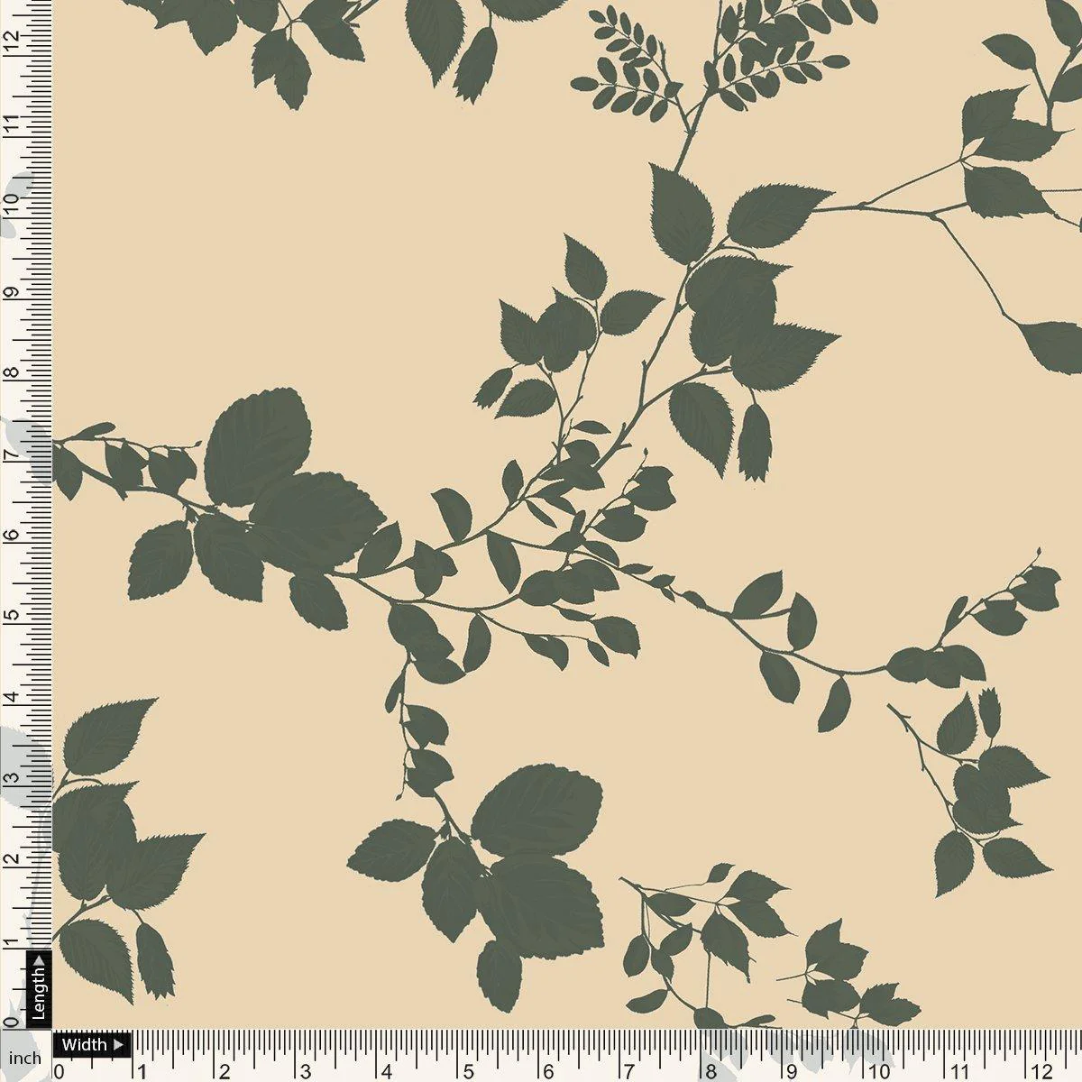 Olive Stalk And Leaves Digital Printed Fabric - Image 4