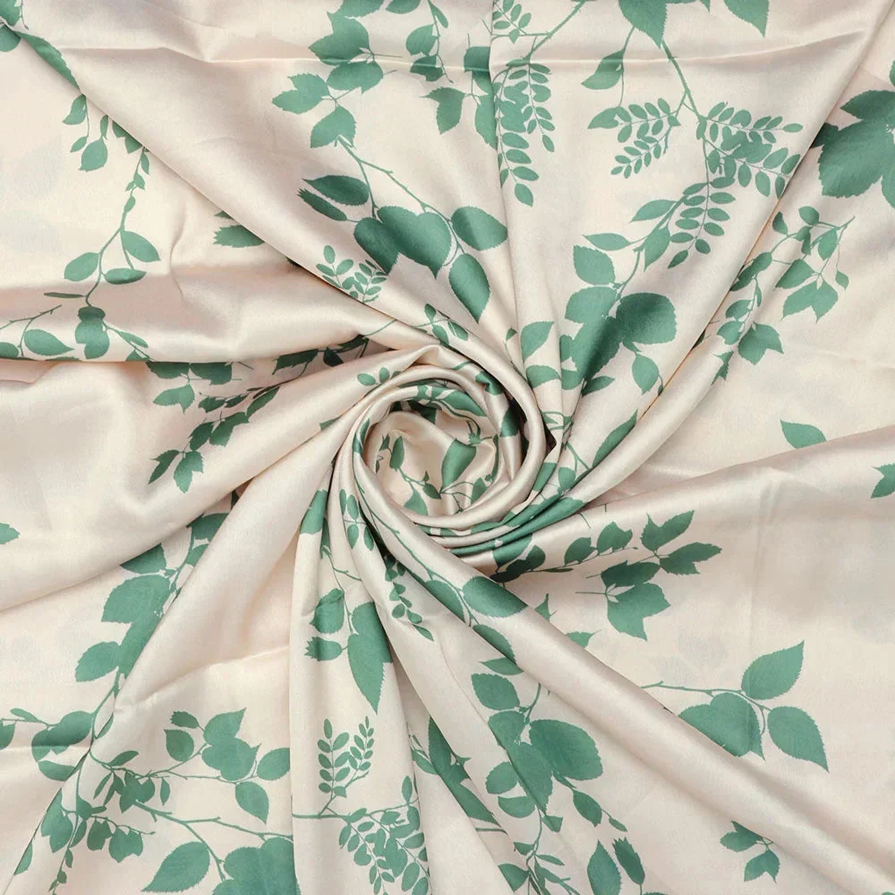 Olive Stalk And Leaves Digital Printed Fabric - Japan Satin - Image 2