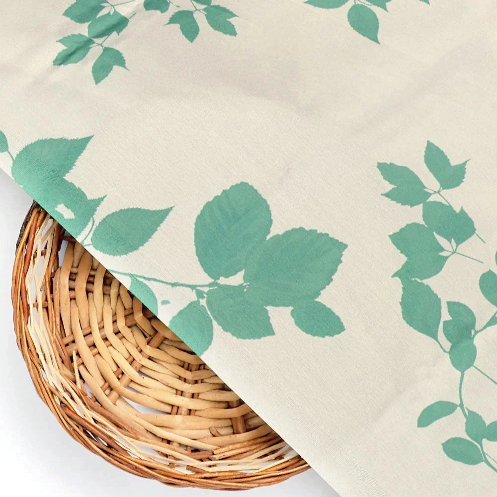 Olive Stalk And Leaves Digital Printed Fabric - Japan Satin - Image 3