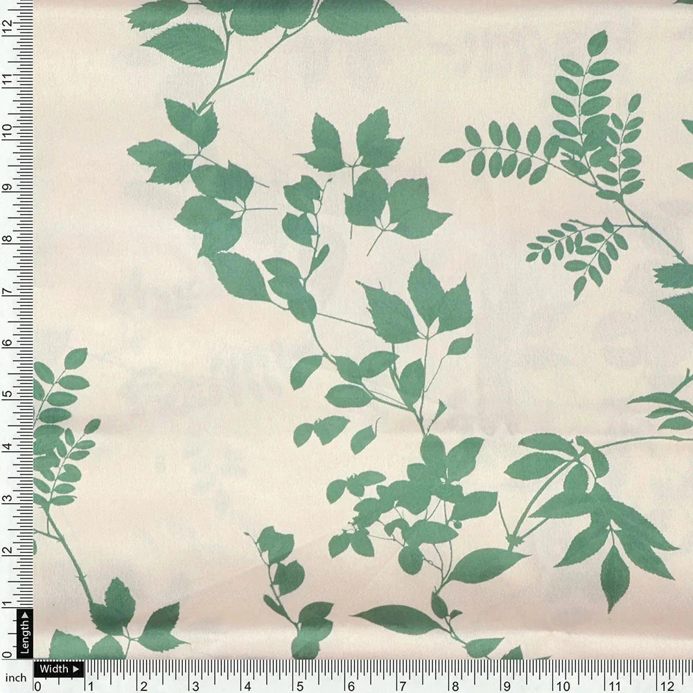 Olive Stalk And Leaves Digital Printed Fabric - Japan Satin - Image 4