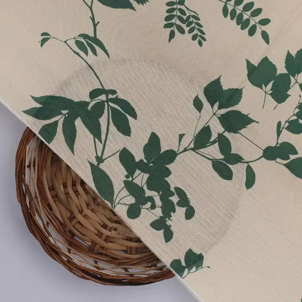 Olive Stalk And Leaves Digital Printed Fabric - Kora Silk - Image 2