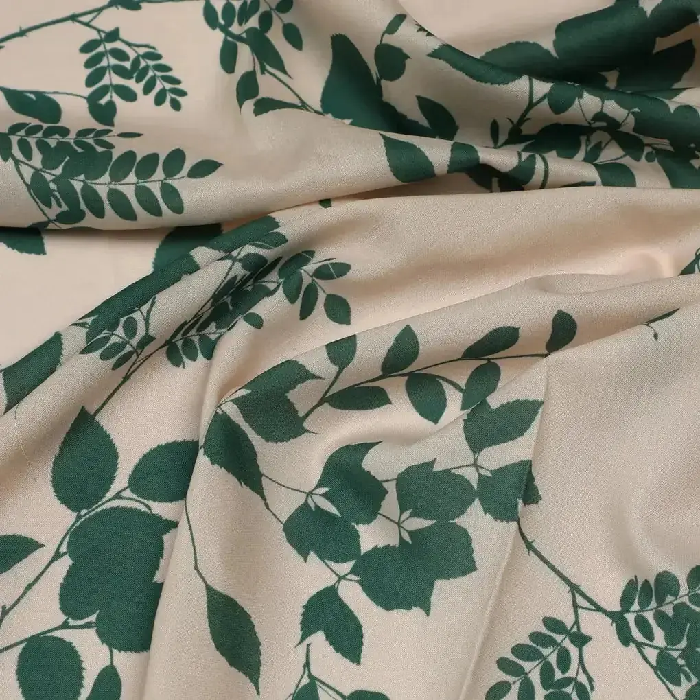 Olive Stalk And Leaves Digital Printed Fabric - Kora Silk - Image 3