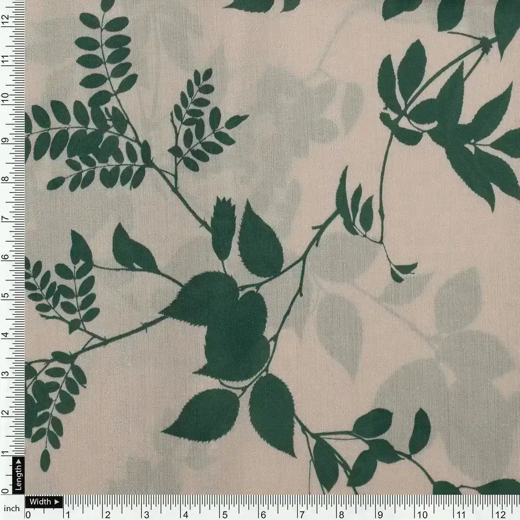 Olive Stalk And Leaves Digital Printed Fabric - Kora Silk - Image 4
