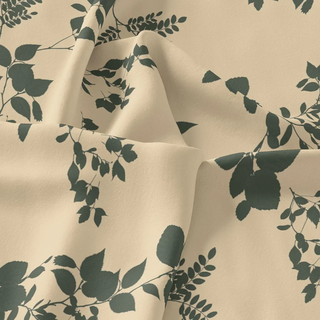 Olive Stalk And Leaves Digital Printed Fabric - Muslin - Image 3