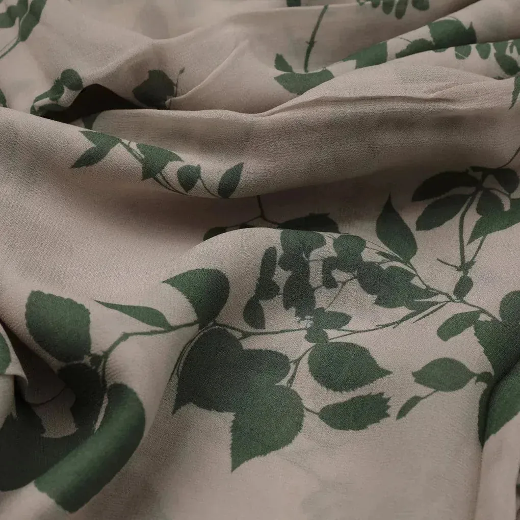 Olive Stalk And Leaves Digital Printed Fabric - Pure Georgette - Image 3