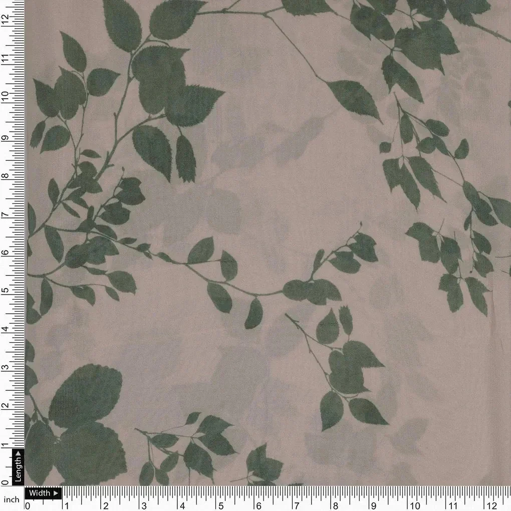 Olive Stalk And Leaves Digital Printed Fabric - Pure Georgette - Image 4