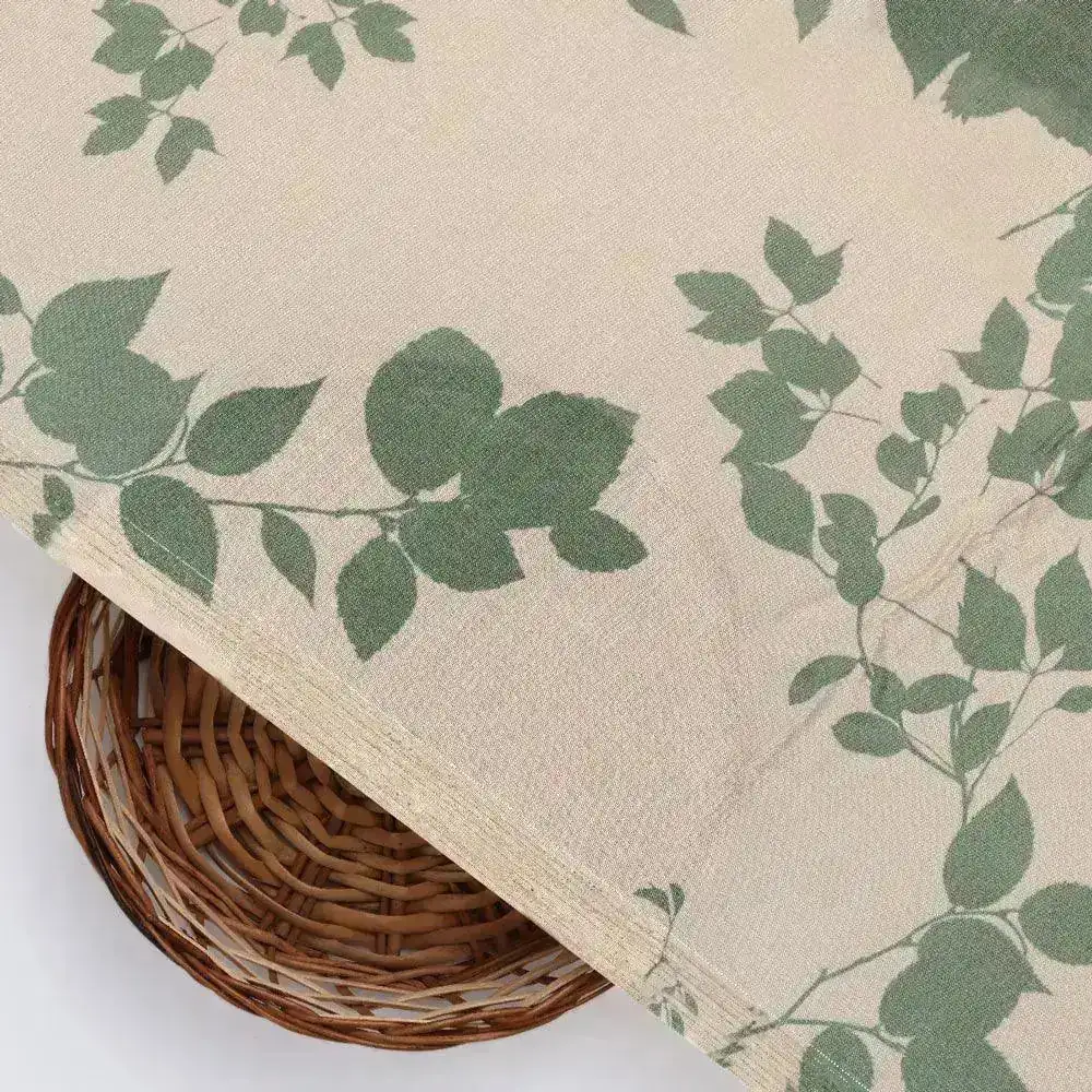 Olive Stalk And Leaves Digital Printed Fabric - Pure Muslin - Image 2