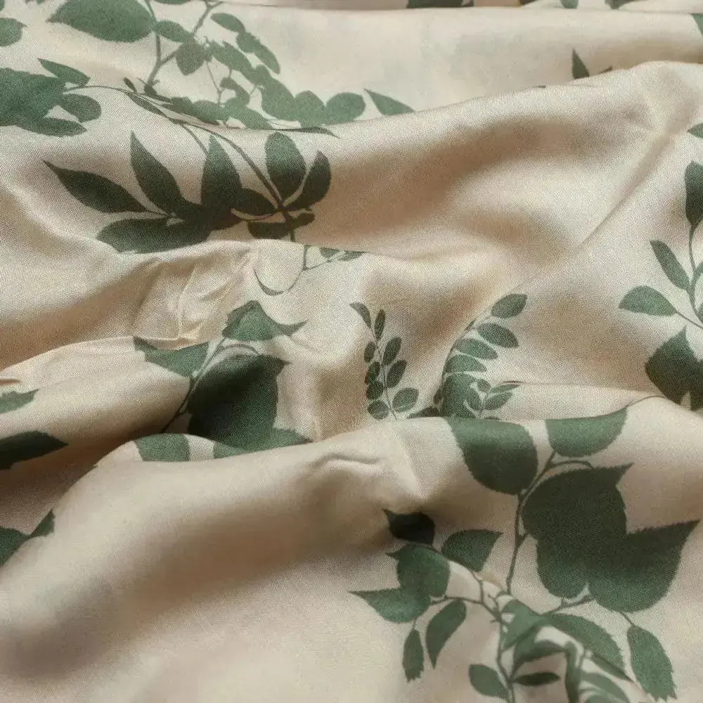 Olive Stalk And Leaves Digital Printed Fabric - Pure Muslin - Image 3