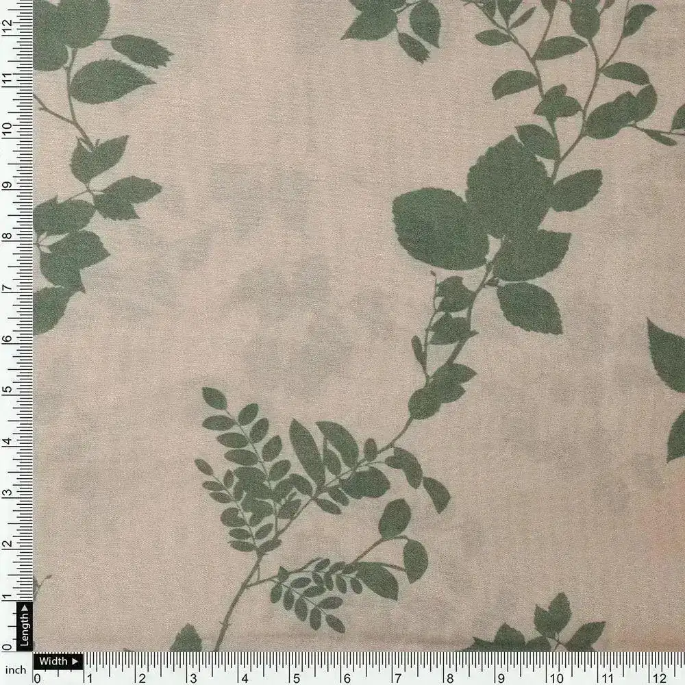 Olive Stalk And Leaves Digital Printed Fabric - Pure Muslin - Image 4