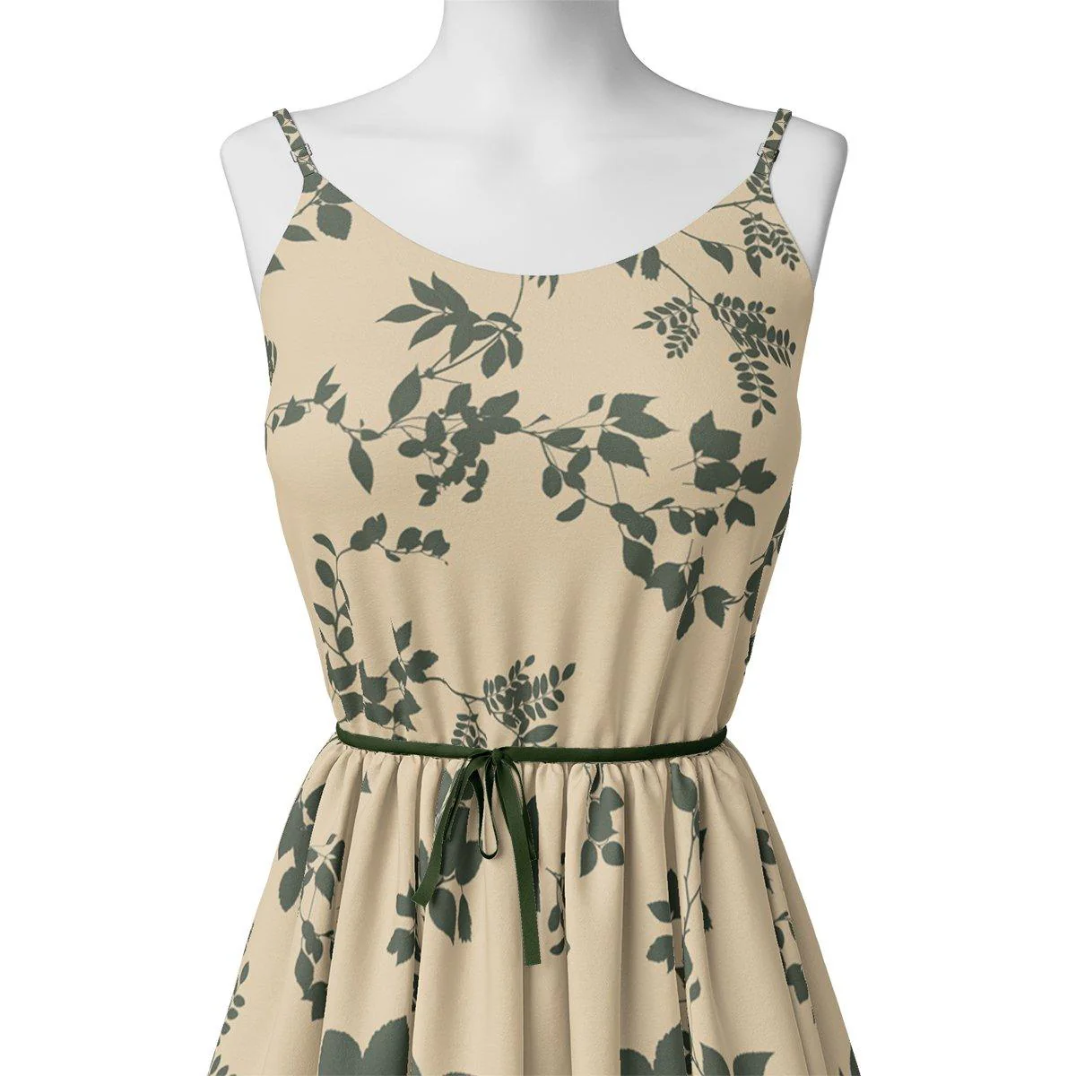 Olive Stalk And Leaves Digital Printed Fabric - Upada Silk - Image 2