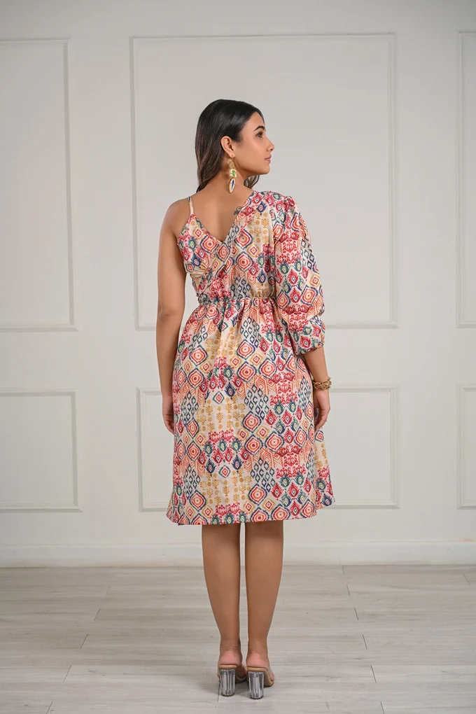 One Shoulder Printed Midi Dress - Image 3