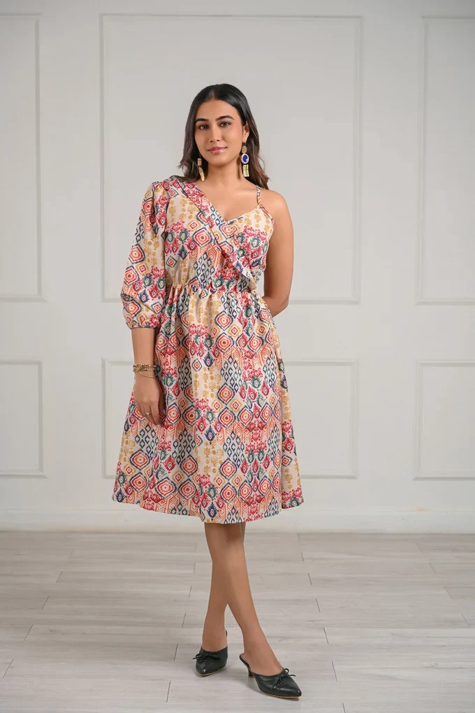 One Shoulder Printed Midi Dress - Image 4