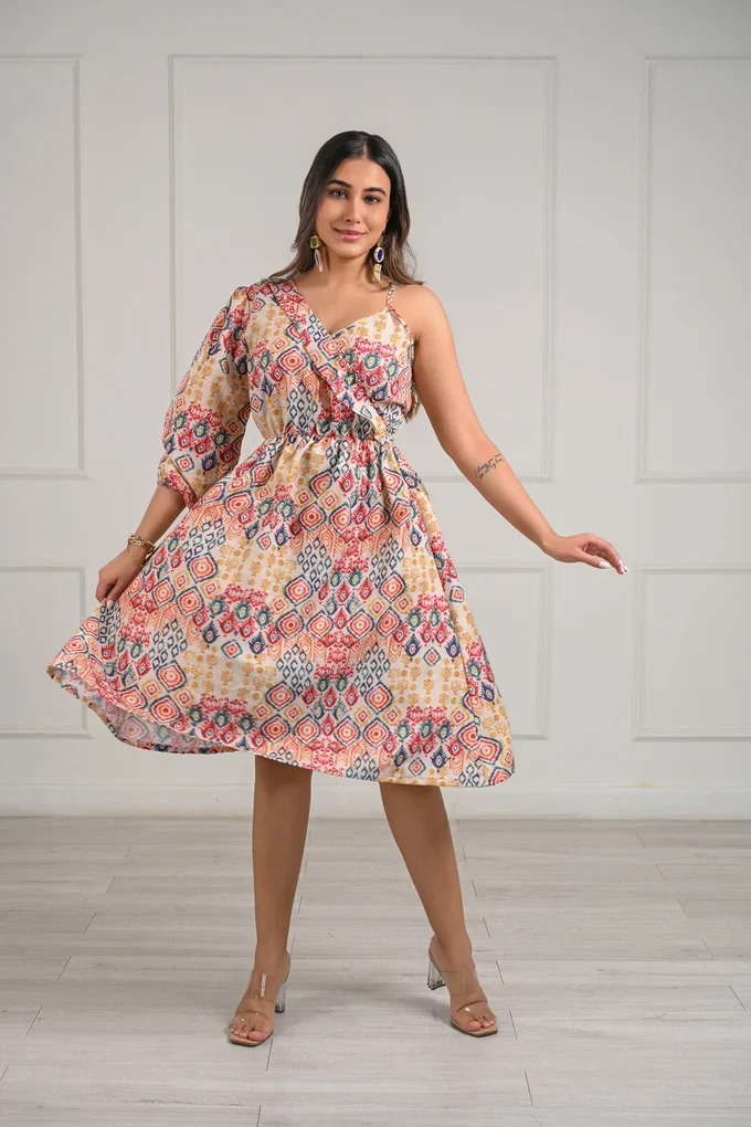 One Shoulder Printed Midi Dress - Image 5