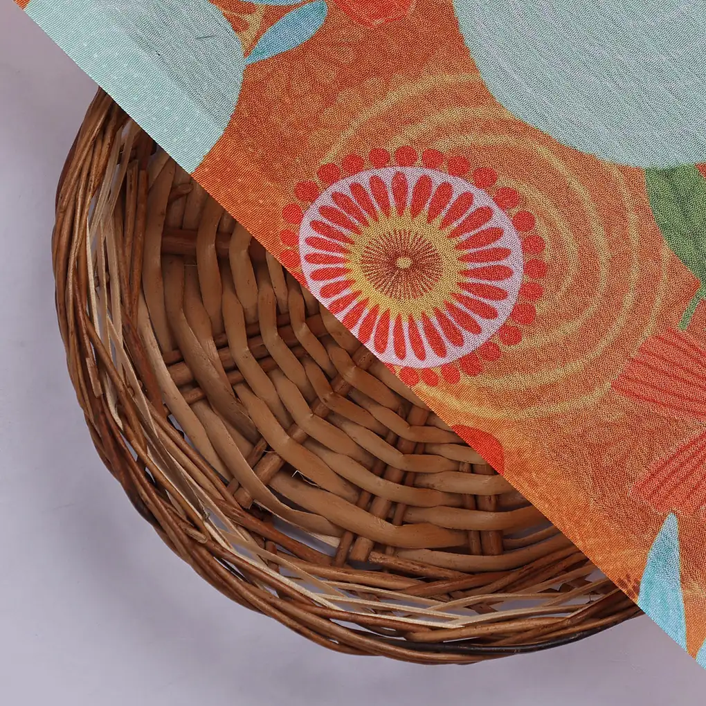 Orange Abstract Floral Shimmer Chinon Fabric - Image 2