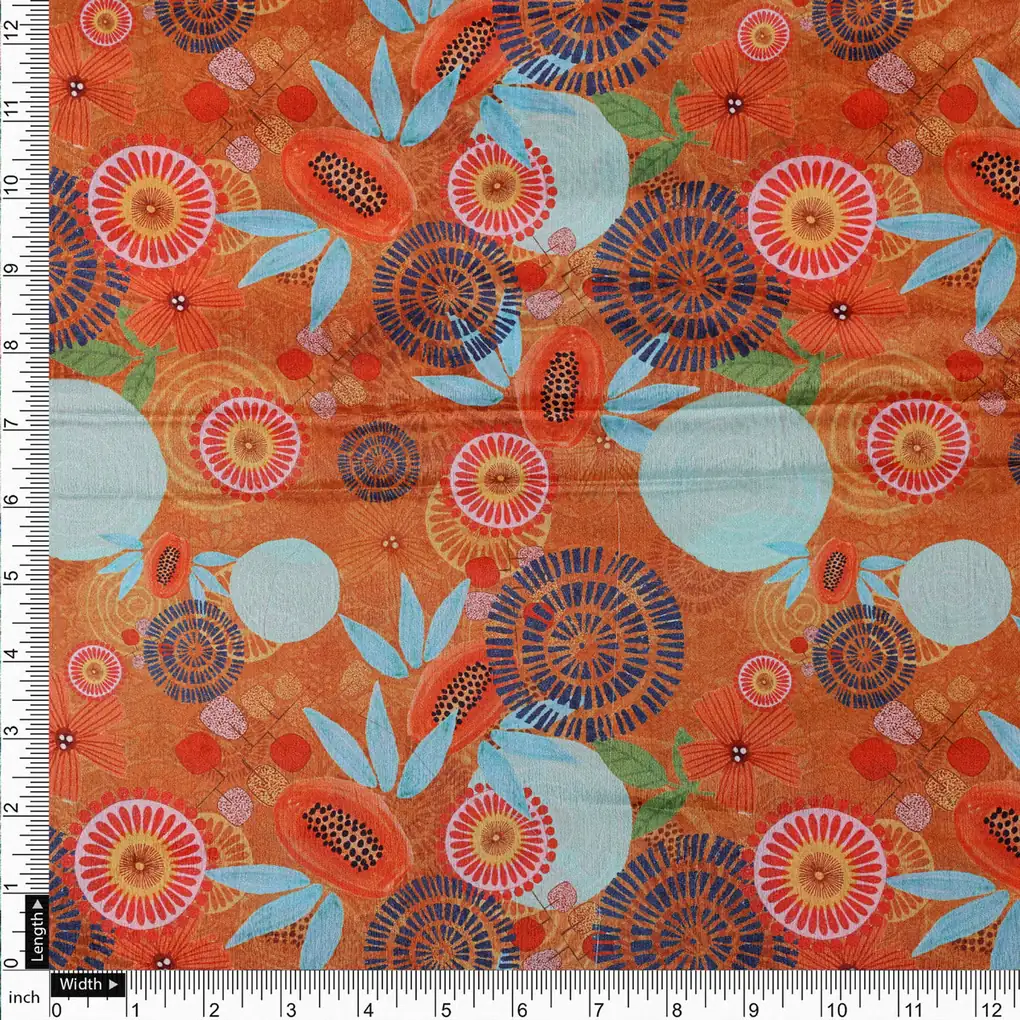 Orange Abstract Floral Shimmer Chinon Fabric - Image 4