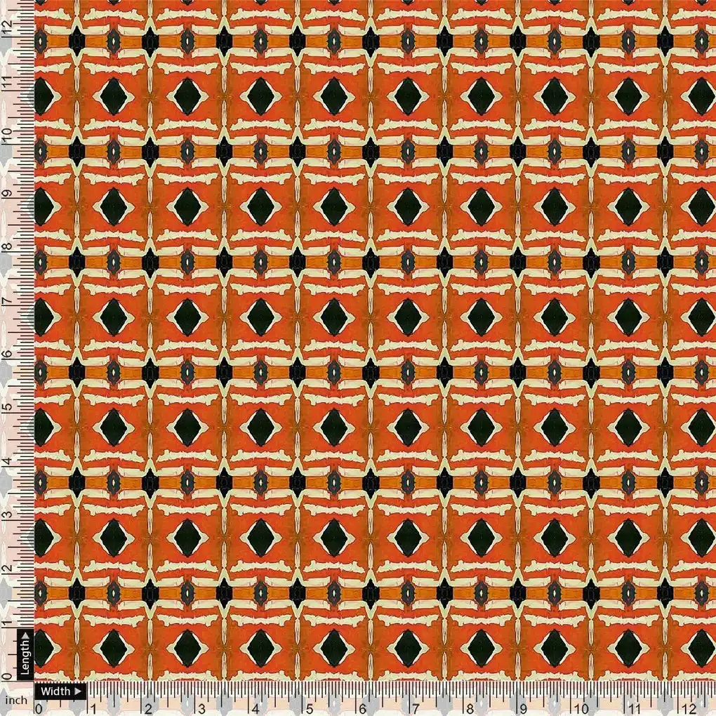 Orange Abstract Repeat Motif Digital Printed Fabric - Image 4