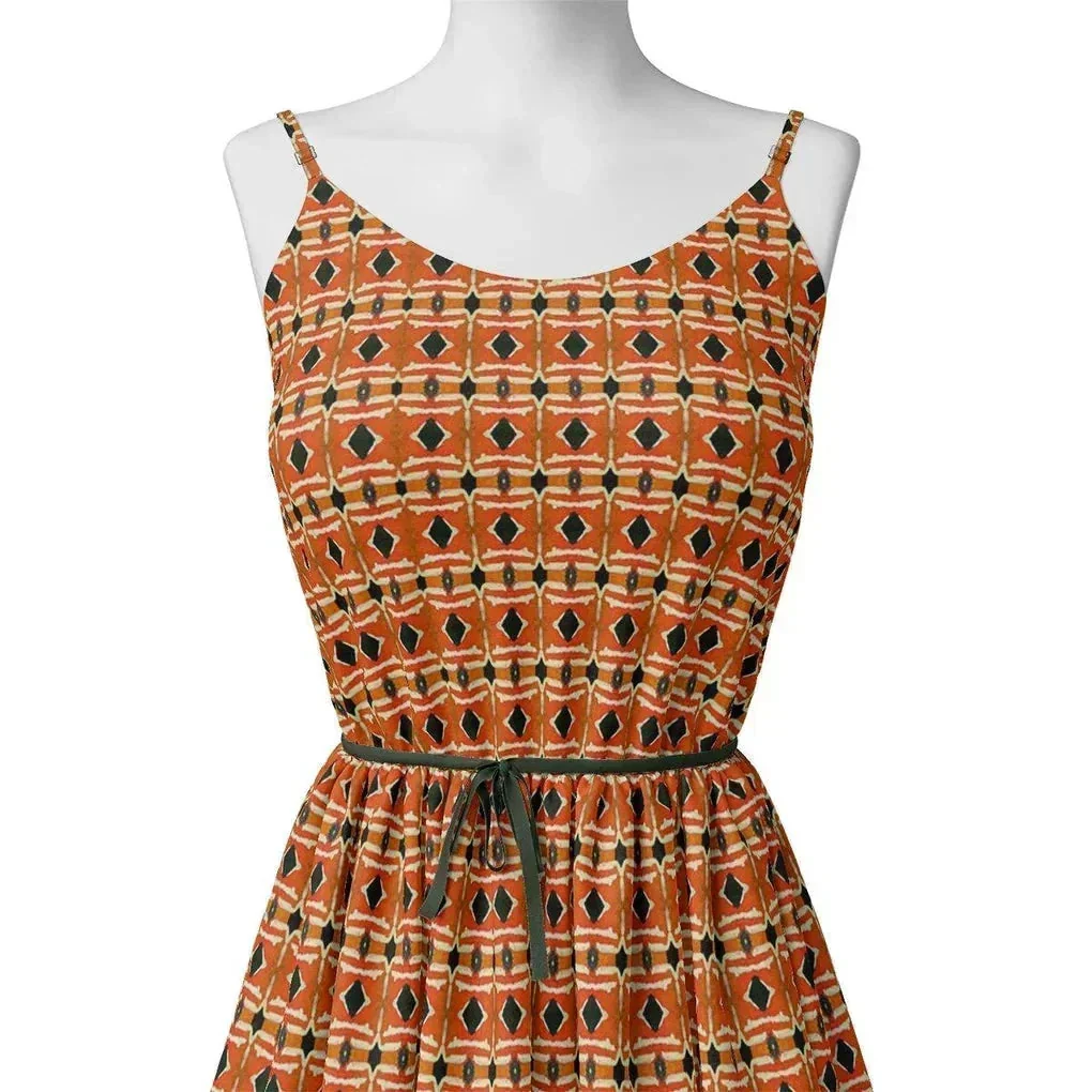 Orange Abstract Repeat Motif Digital Printed Fabric - Kora Silk - Image 2