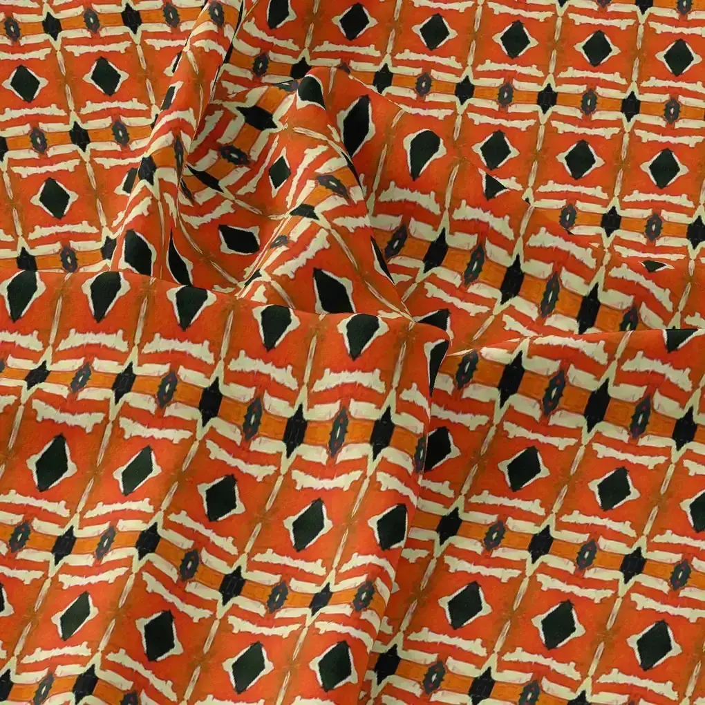 Orange Abstract Repeat Motif Digital Printed Fabric - Pure Georgette - Image 3