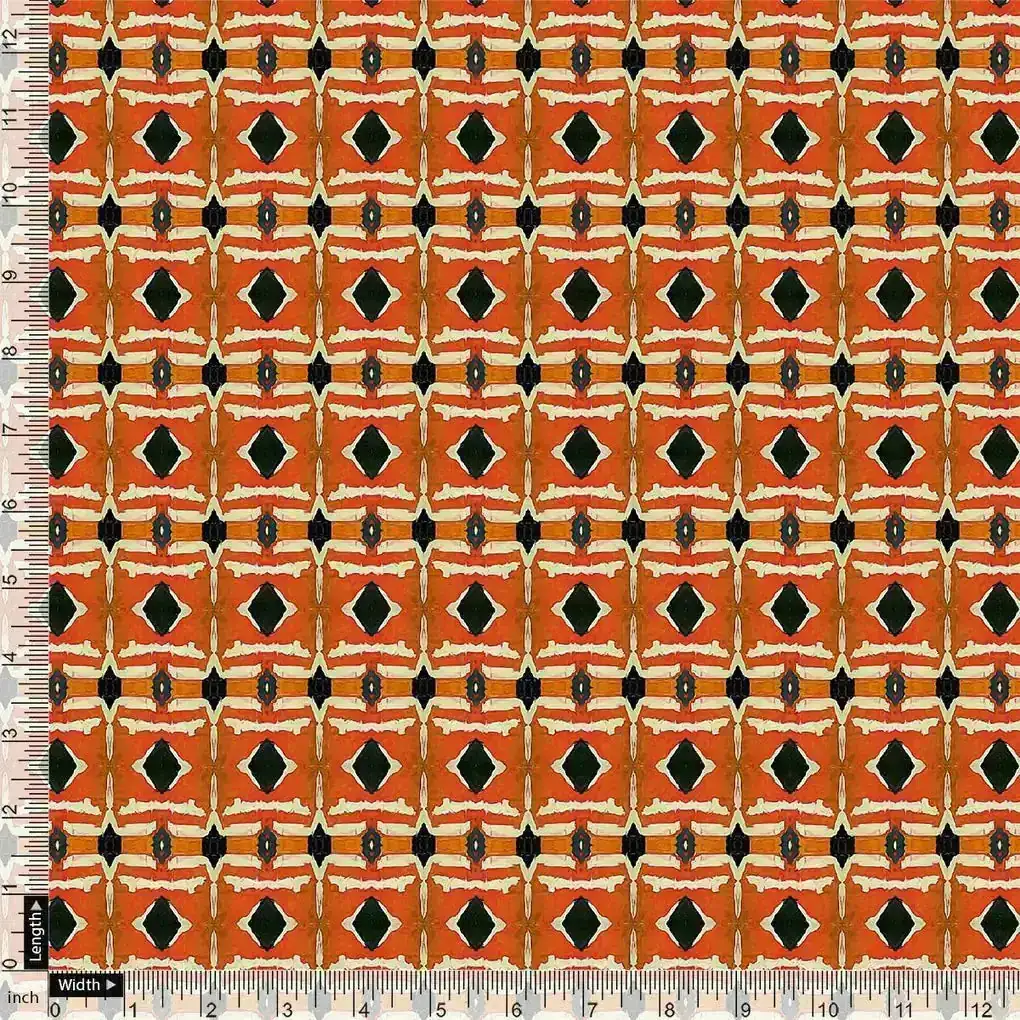 Orange Abstract Repeat Motif Digital Printed Fabric - Tusser Silk - Image 4