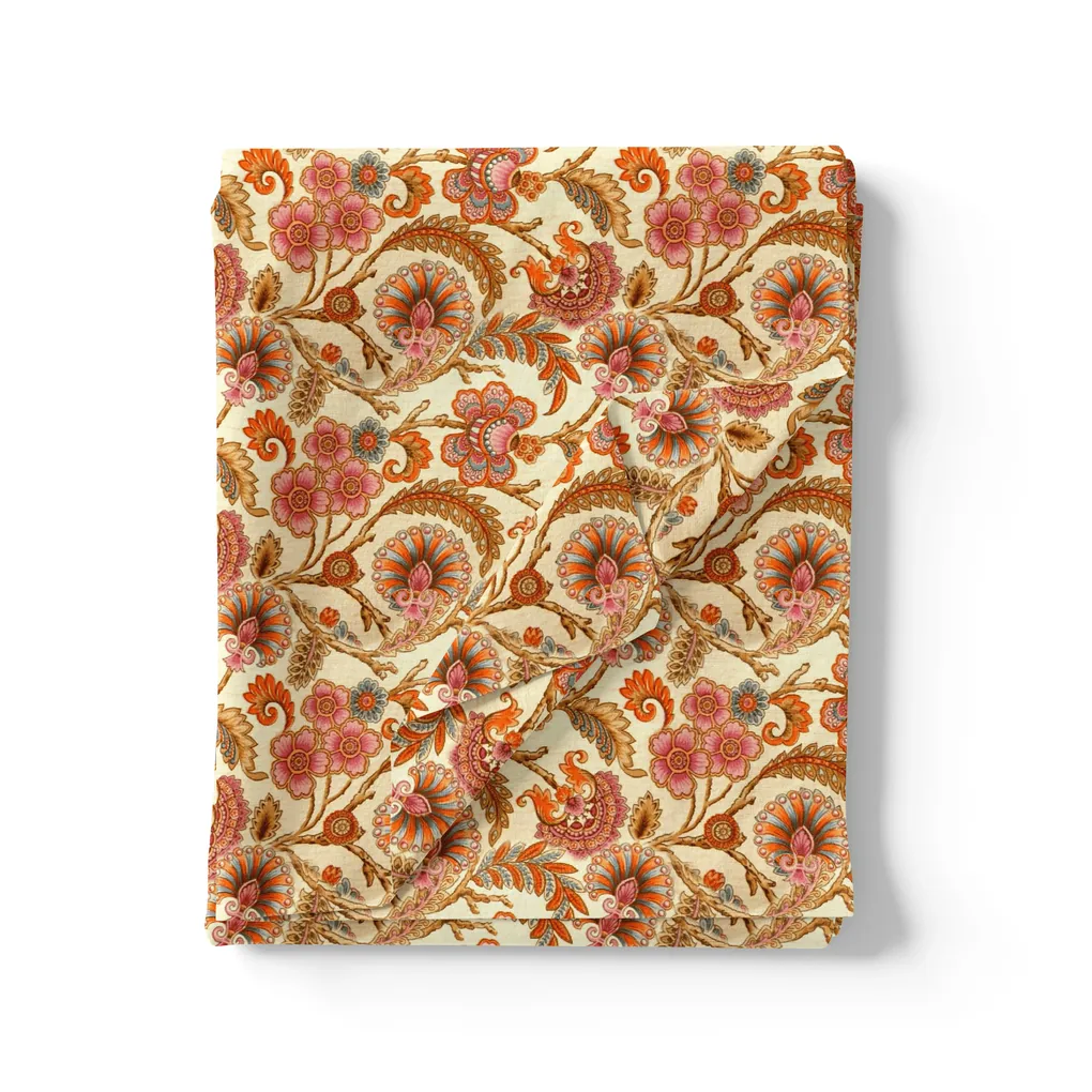 Cream Acanthus Pure Cotton Printed Fabric Material - Image 3