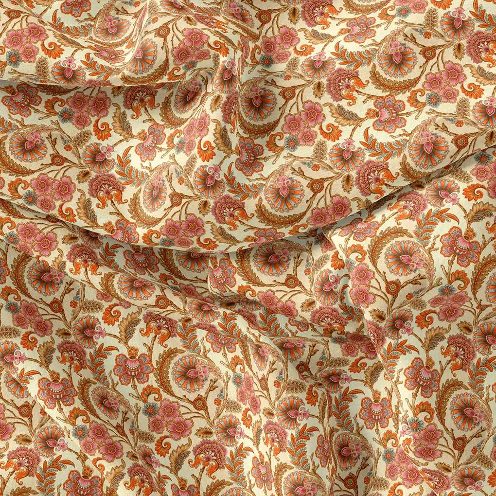 Cream Acanthus Pure Cotton Printed Fabric Material - Image 4