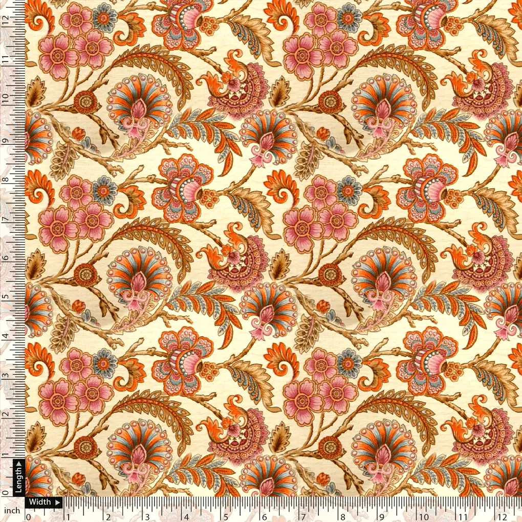 Cream Acanthus Pure Cotton Printed Fabric Material - Image 5