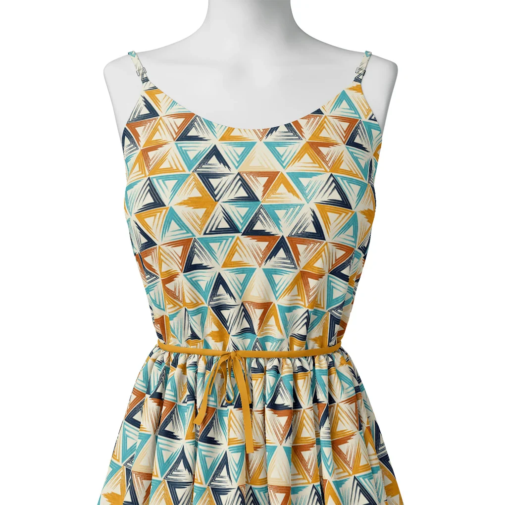 Orange And Sky Blue Triangle Digital Printed Fabric - Image 2