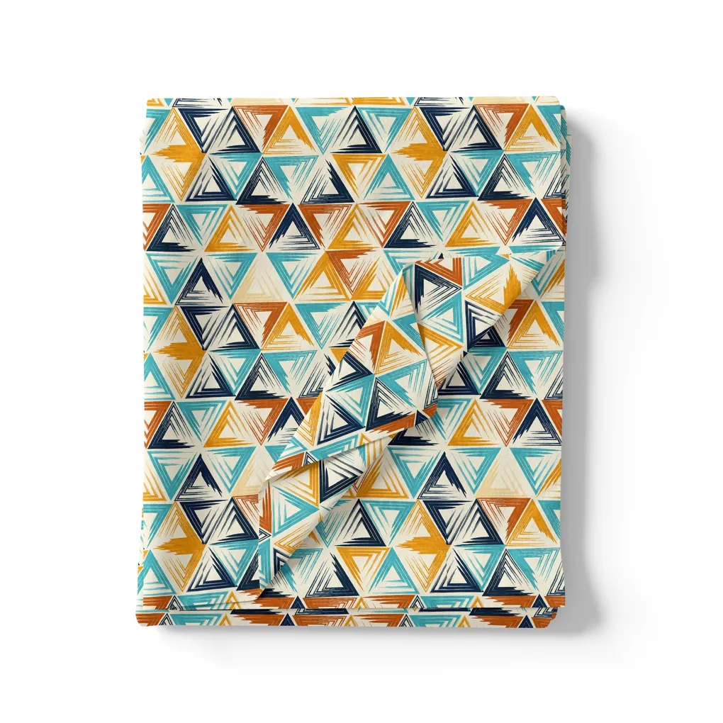 Orange And Sky Blue Triangle Digital Printed Fabric - Image 3