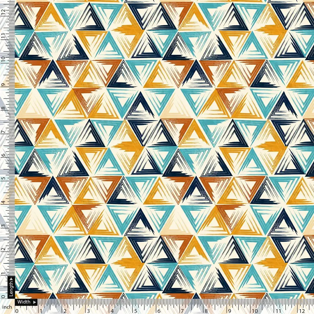 Orange And Sky Blue Triangle Digital Printed Fabric - Image 4