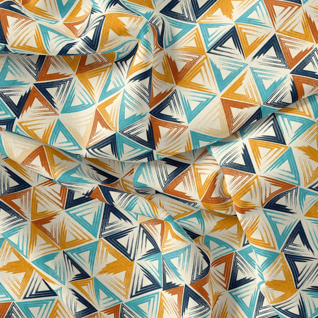 Orange And Sky Blue Triangle Digital Printed Fabric - Pure Georgette - Image 4