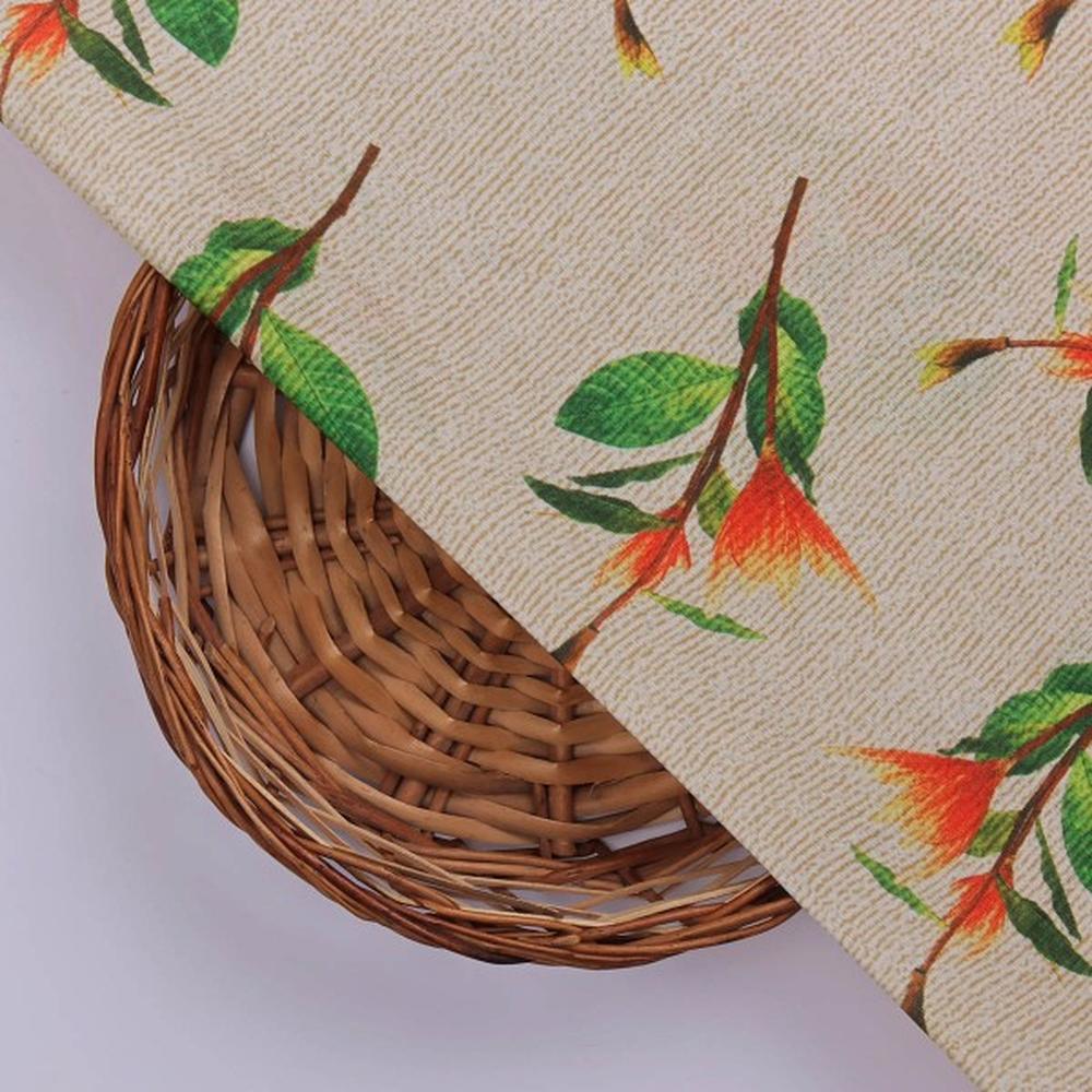 Orange Blossom Floral Print on Beige Textured Muslin Fabric - Image 2