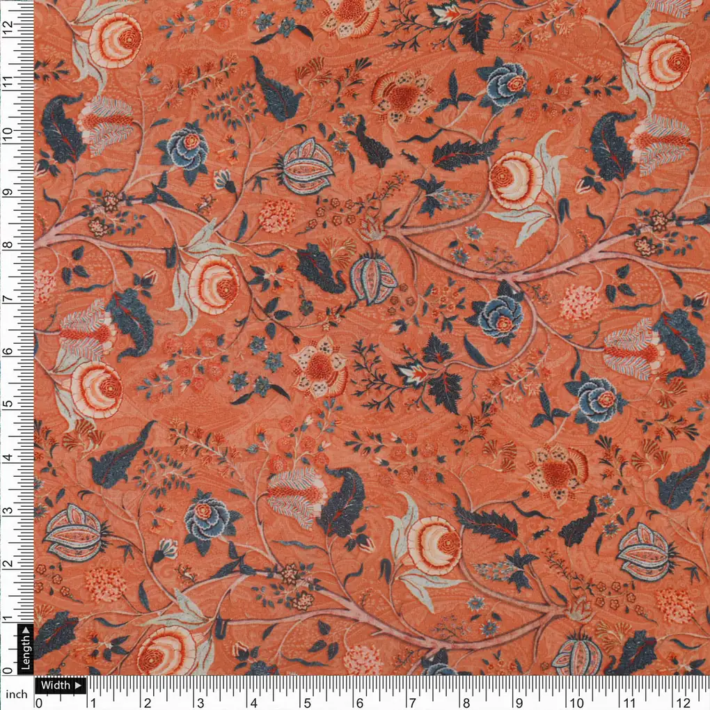 Orange Floral Crepe Fabric - Image 4