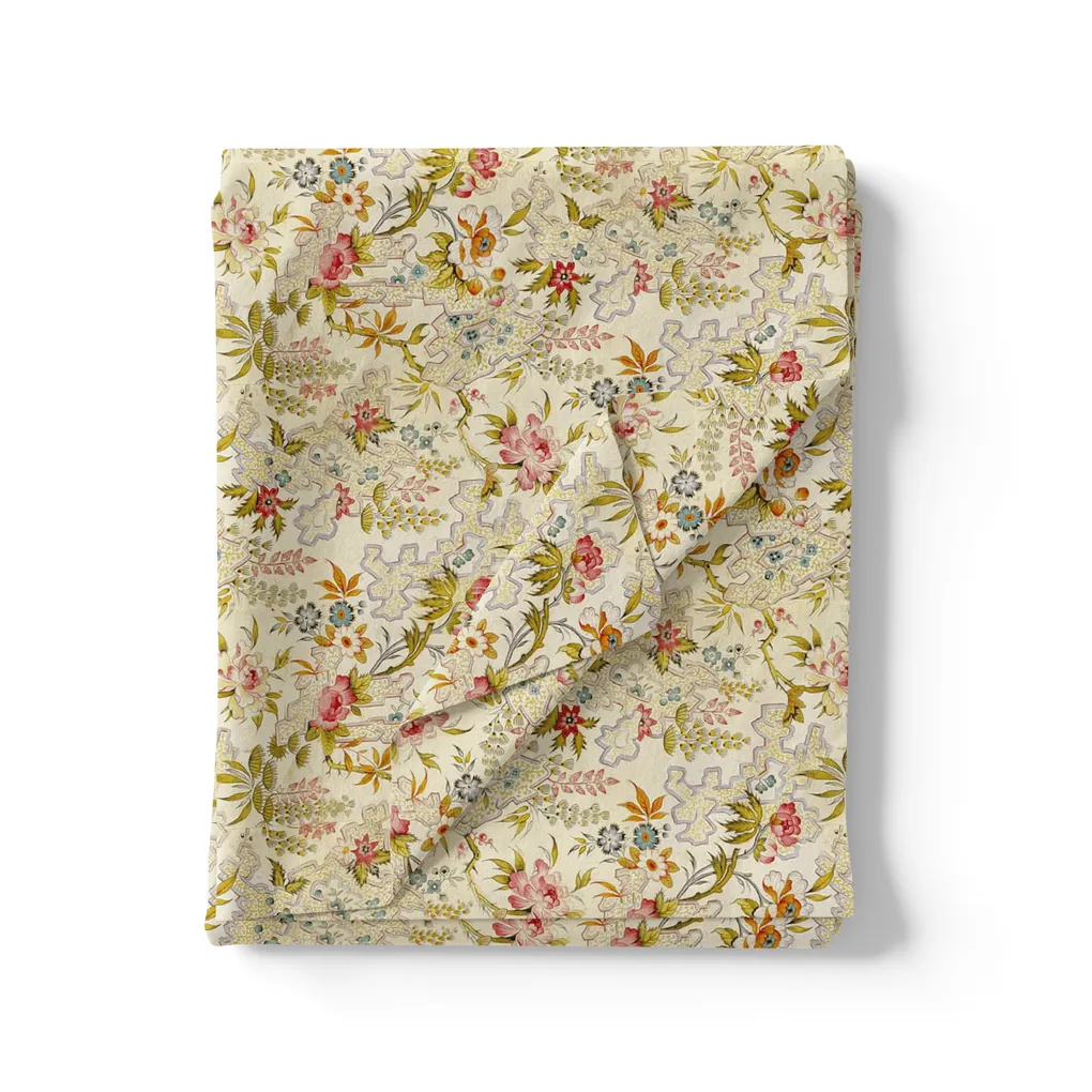 Green Floral Pure Cotton Printed Fabric Material - Image 3
