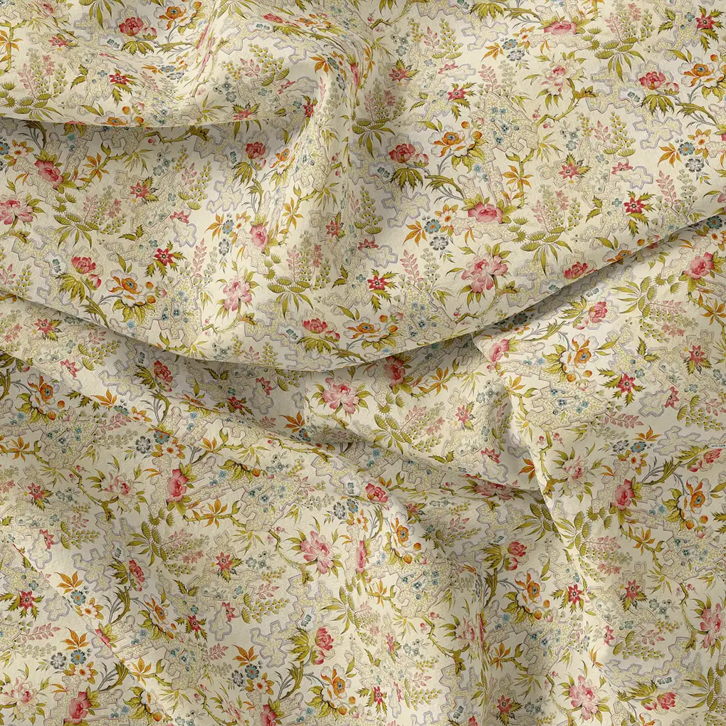 Green Floral Pure Cotton Printed Fabric Material - Image 4
