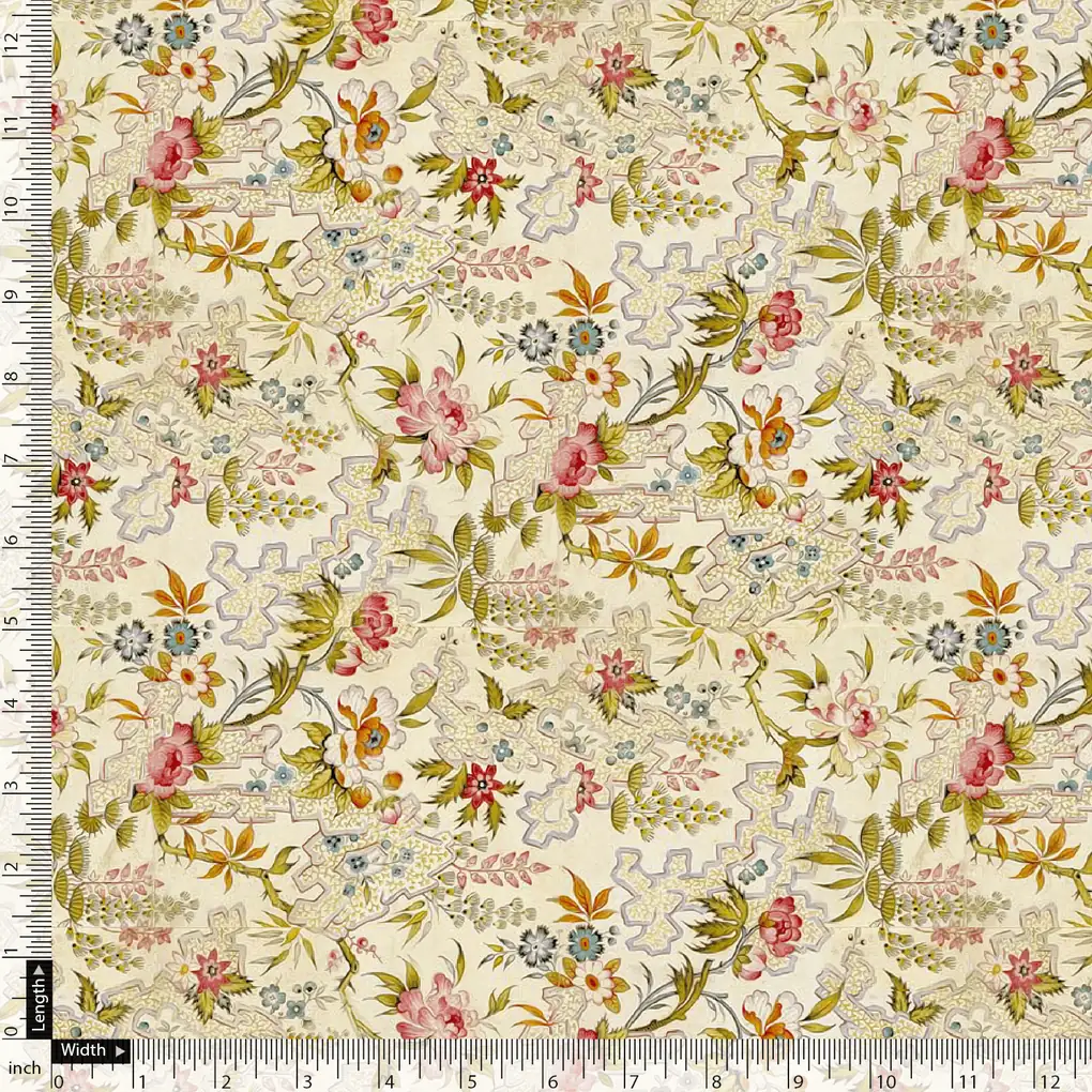 Green Floral Pure Cotton Printed Fabric Material - Image 5