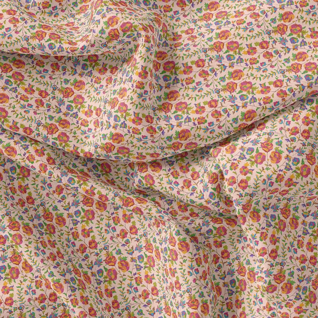 Orange Flower Pashmina Printed Fabric - Image 4