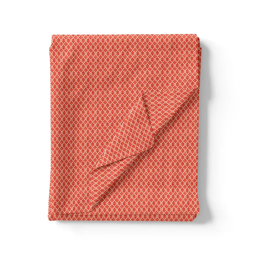 Orange Repeat Rhombus Lattice Digital Printed Fabric - Pure Cotton - Image 3