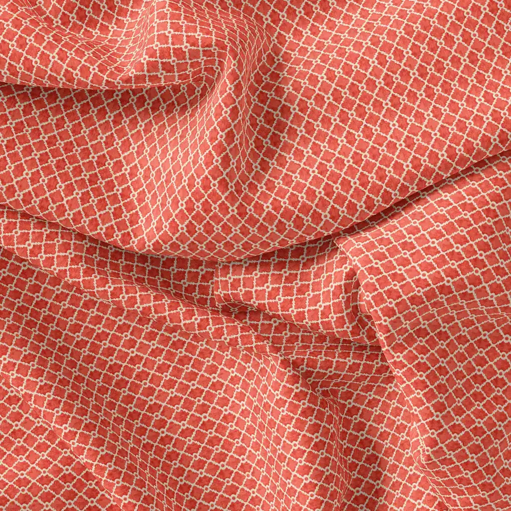 Orange Repeat Rhombus Lattice Digital Printed Fabric - Pure Cotton - Image 4