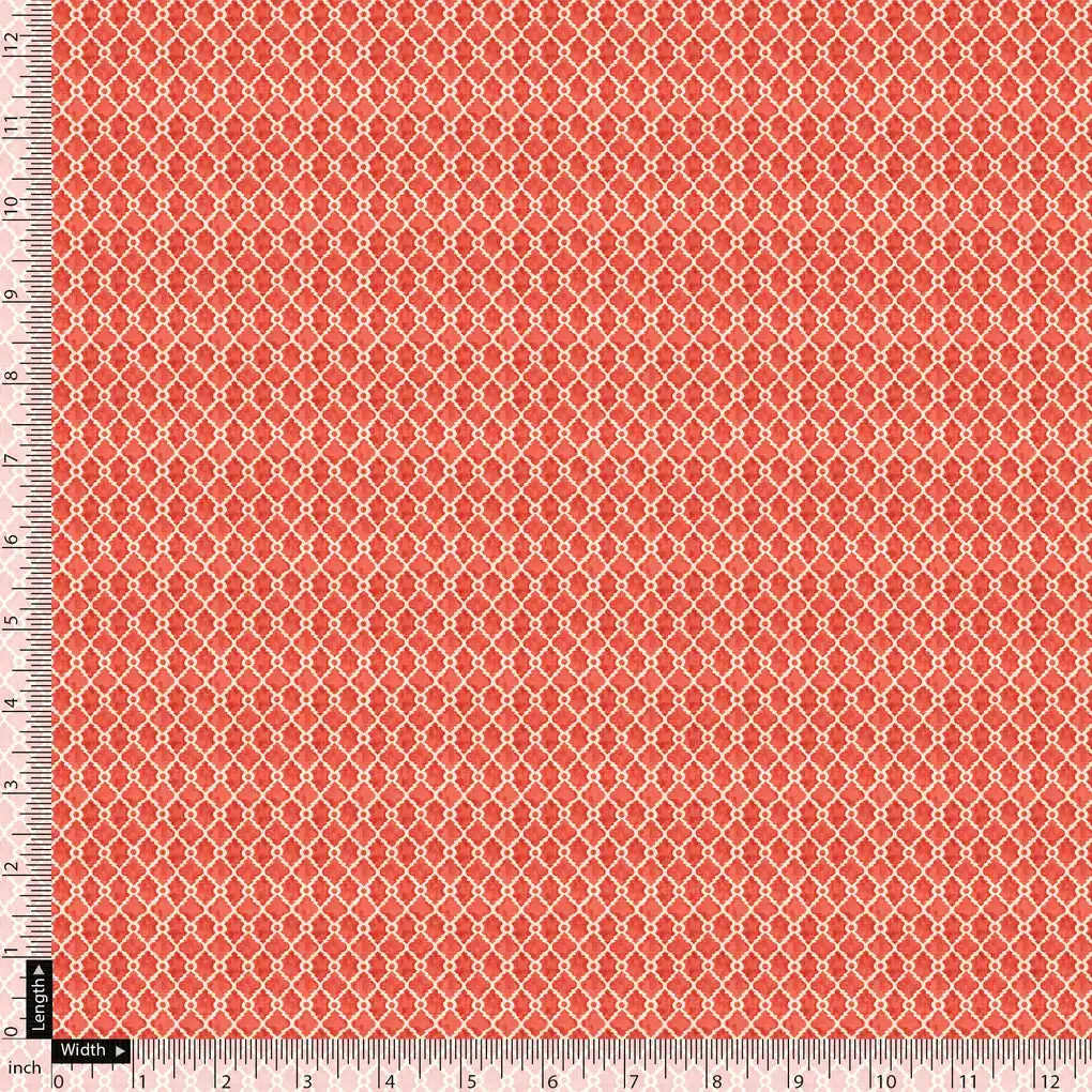 Orange Repeat Rhombus Lattice Digital Printed Fabric - Pure Cotton - Image 5