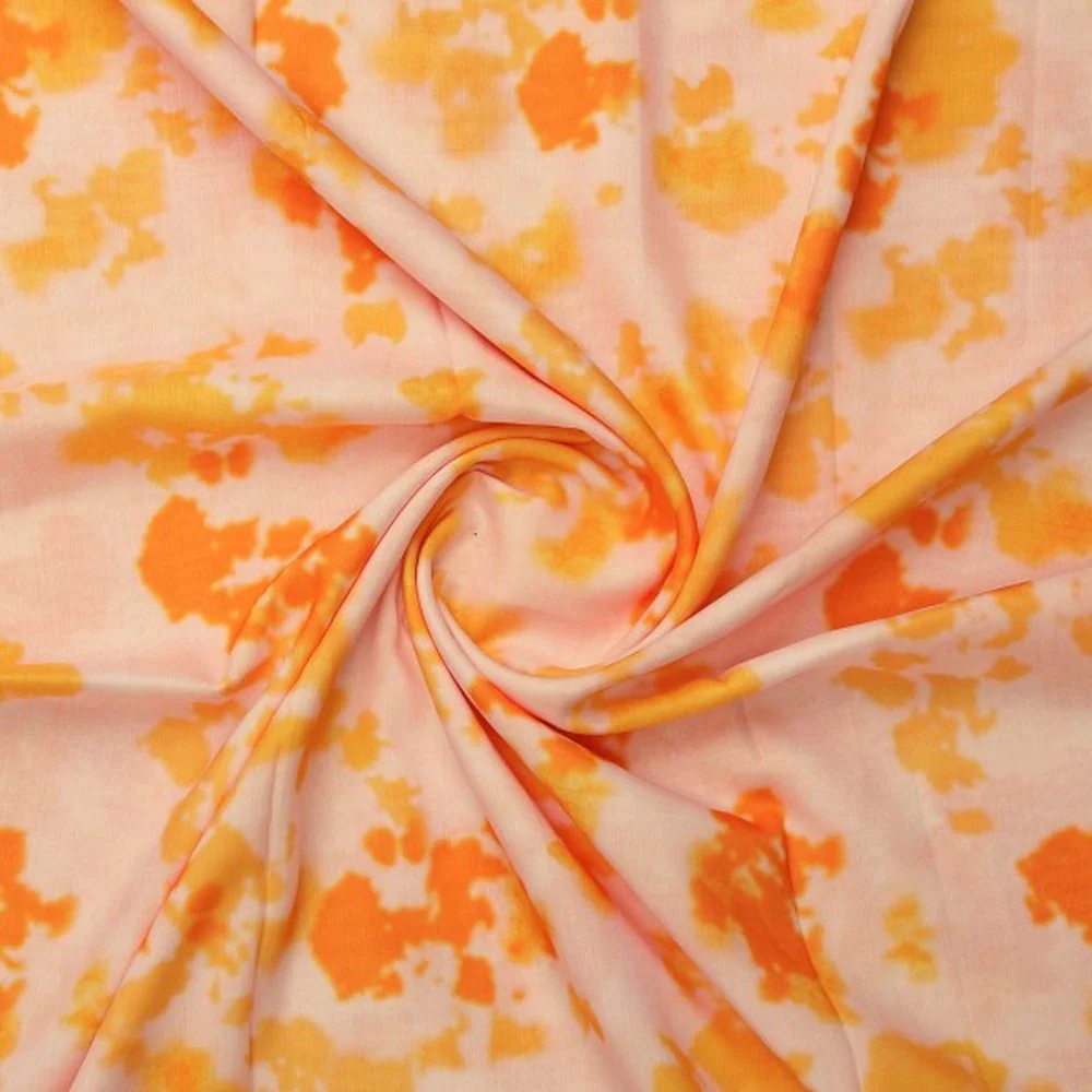 Orange & Yellow Tie-Dye Abstract Muslin Fabric - Image 3
