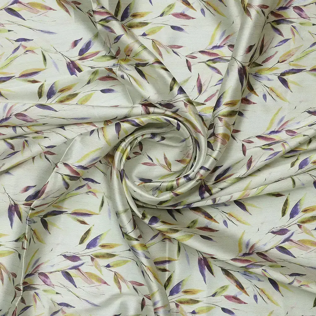 Painted Leaves Allover Digital Printed Fabric  - Japan Satin - Image 2