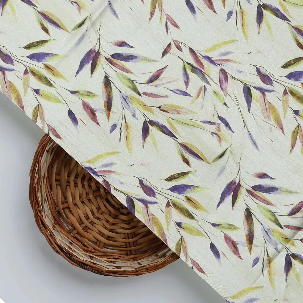 Painted Leaves Allover Digital Printed Fabric  - Japan Satin - Image 3