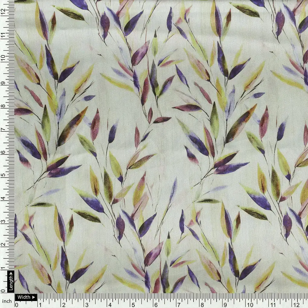 Painted Leaves Allover Digital Printed Fabric  - Japan Satin - Image 4