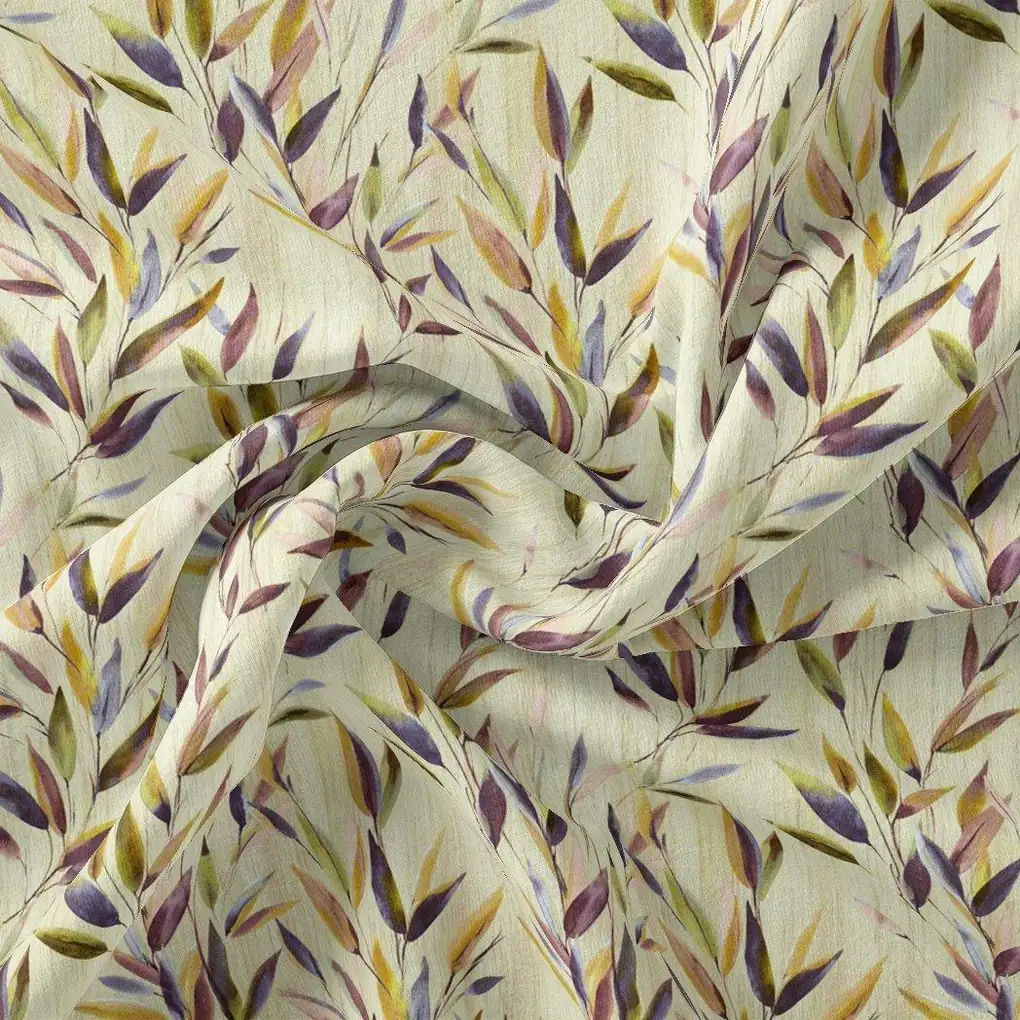 Painted Leaves Allover Digital Printed Fabric  - Rayon - Image 3