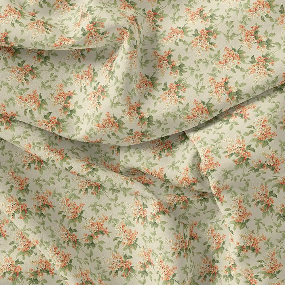 Painted Orange Flower Chintz Digital Printed Fabric - Image 3
