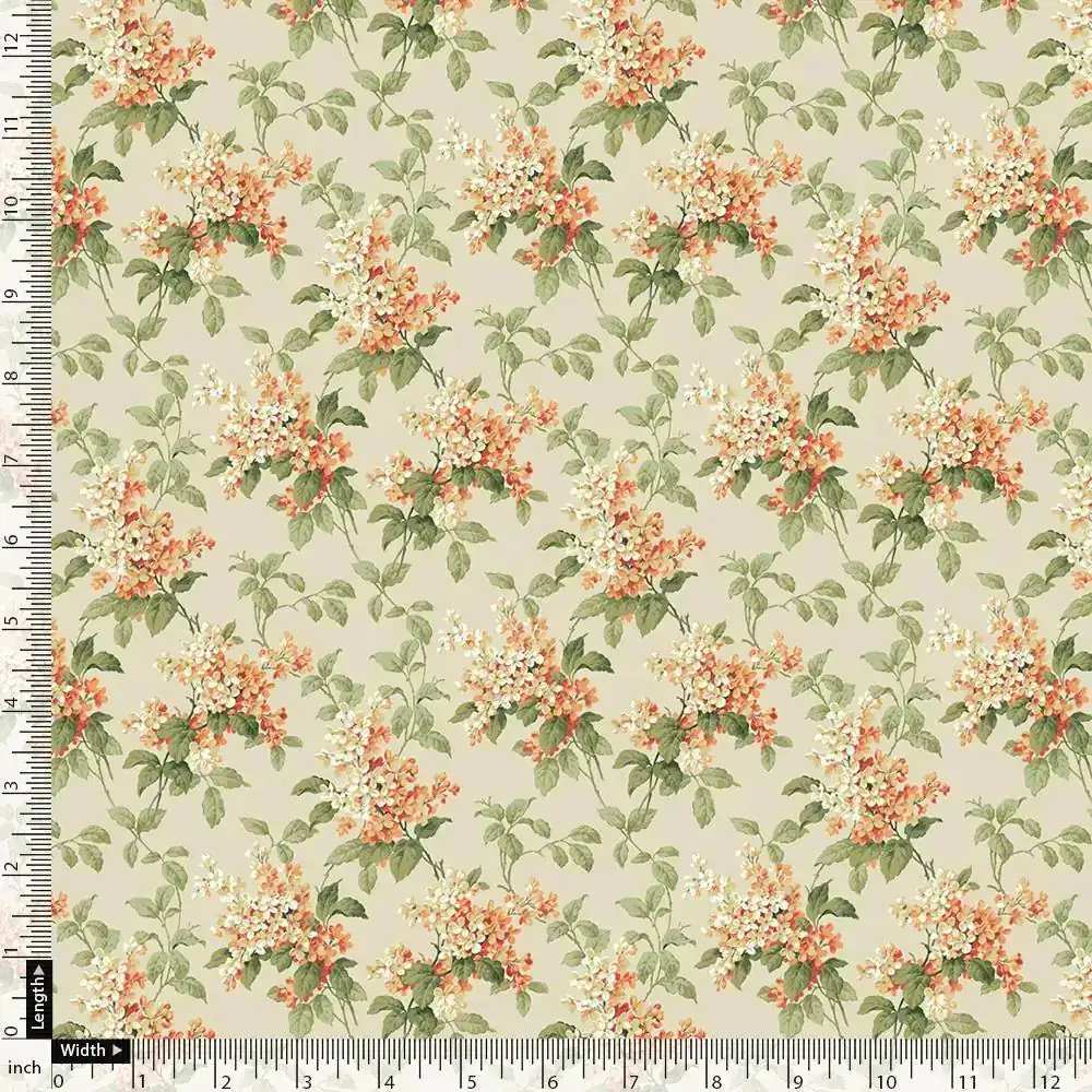 Painted Orange Flower Chintz Digital Printed Fabric  - Pure Chinon - Image 4