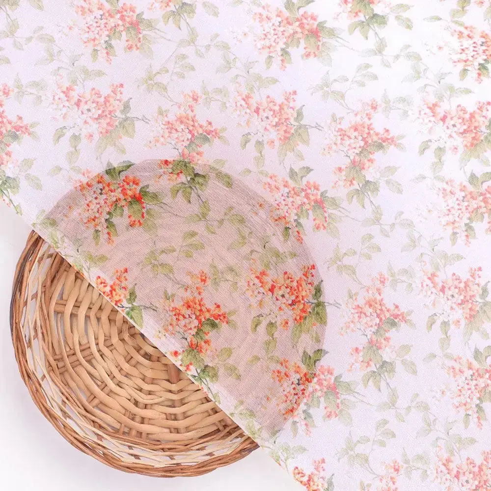 Painted Orange Flower Chintz Digital Printed Fabric  - Pure Georgette - Image 2