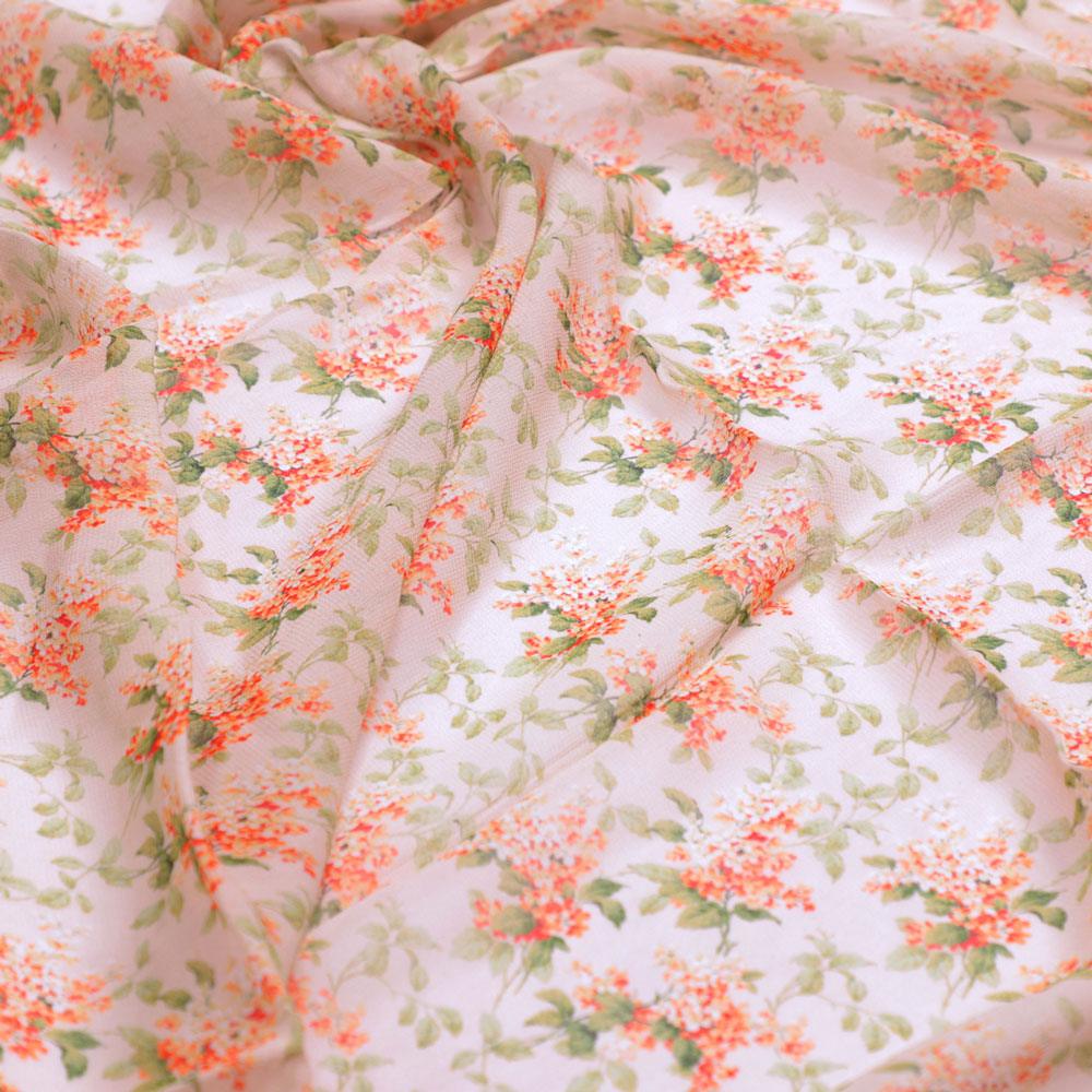Painted Orange Flower Chintz Digital Printed Fabric  - Pure Georgette - Image 3