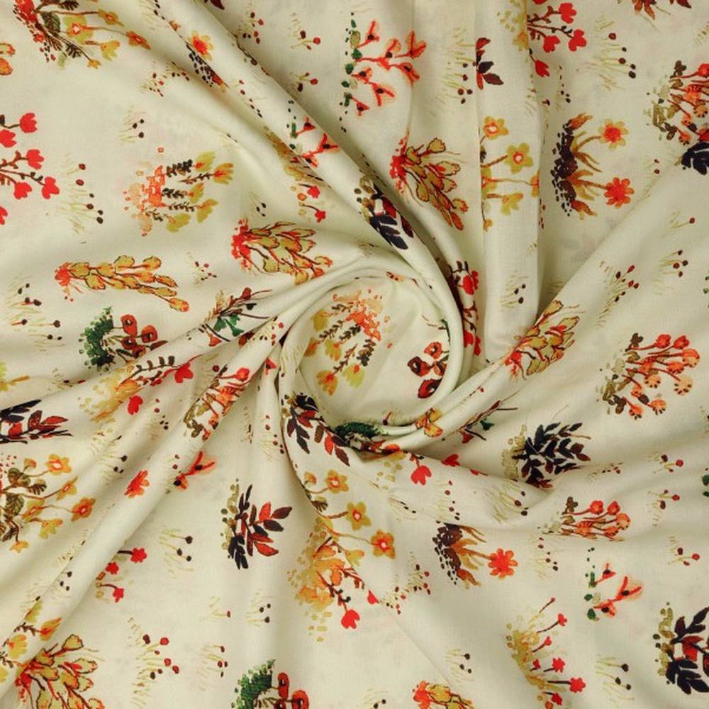 Painterly Autumn Ditsy Floral Printed Rayon Fabric - Image 3