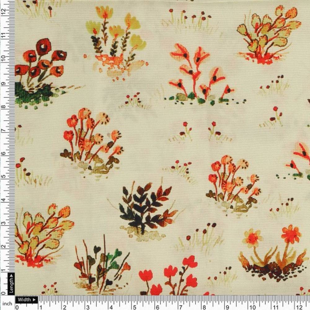 Painterly Autumn Ditsy Floral Printed Rayon Fabric - Image 4